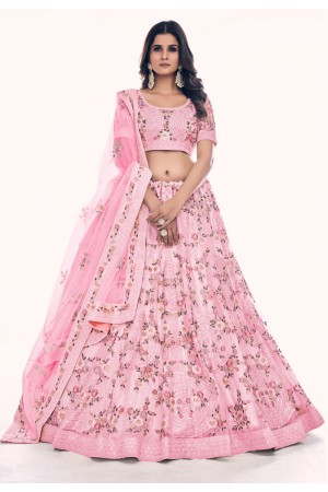 Soft net circular lehenga choli in Pink colour 36010