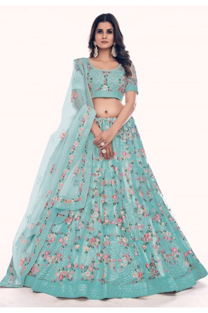 Soft net circular lehenga choli in Turquoise colour 36012