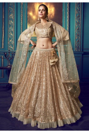 Beige net embroidered frill designer lehenga choli 4109