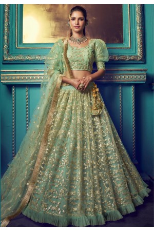 Green net embroidered frill designer lehenga choli 4108