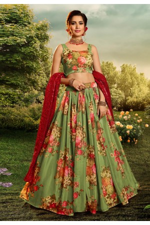 Green organza circular lehenga choli 4803