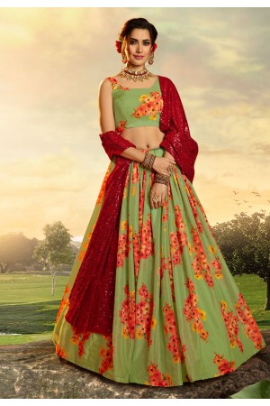 Green organza circular lehenga choli 4806