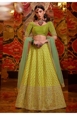 Green satin silk circular lehenga choli 5182