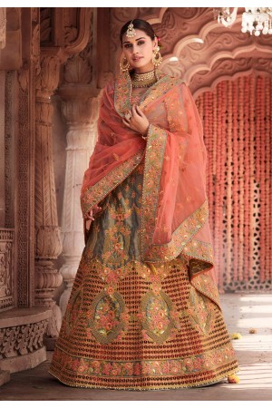 Grey silk circular lehenga choli 3905