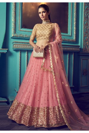 Pink net embroidered circular lehenga choli 4110