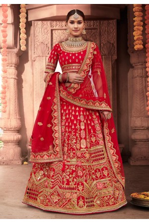 Red silk circular lehenga choli 3901