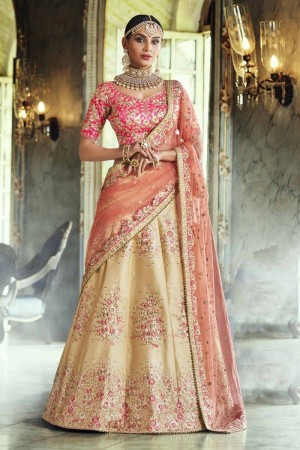 Yellow color handloom silk Indian wedding lehenga