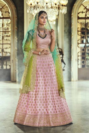 Light pink satin silk Indian wedding lehenga