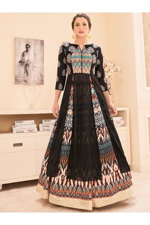 Gauhar khan black color georgette and bangalori silk lehenga kameez