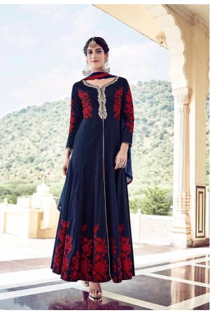 Navy blue tapeta silk party wear anarkali suit