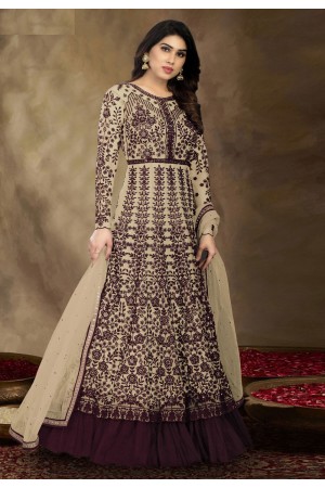 Beige net abaya style anarkali suit 1002B