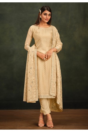 Beige organza pakistani suit 5086