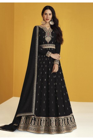 Black faux georgette abaya style anarkali suit 9230E