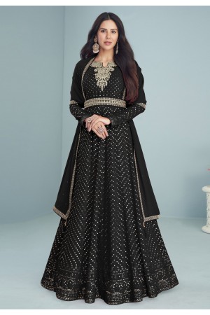 Black faux georgette abaya style anarkali suit 9291E