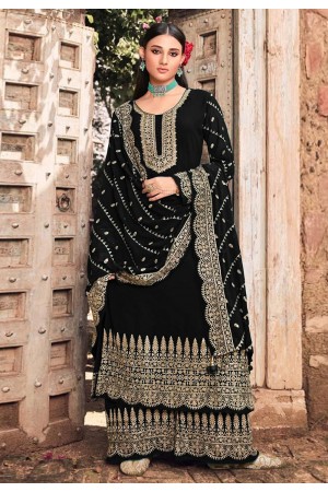 Black faux georgette embroidered pakistani suit 201F