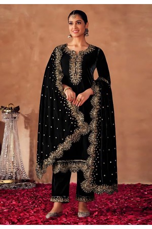 Black color velvet pakistani suit 4100B