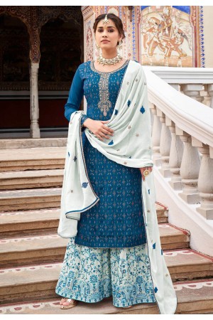 Blue chinon palazzo suit 156976