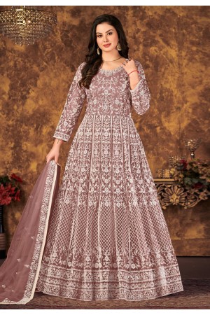 Brown net abaya style anarkali suit 4703