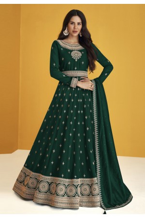 Green faux georgette abaya style anarkali suit 9231E