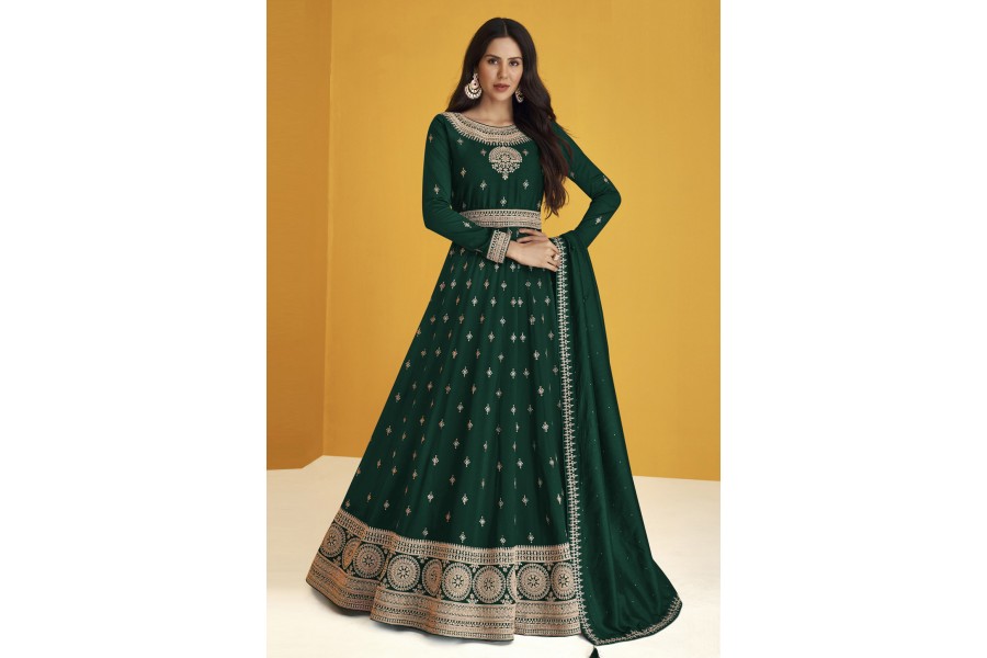 Blue Swarovski Georgette Abaya Style Anarkali Suit main image 1