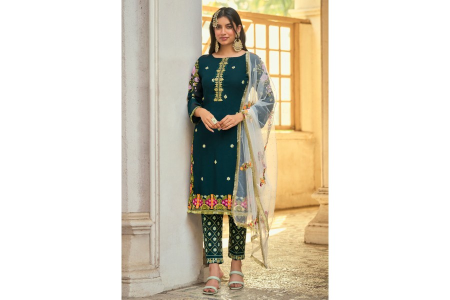 Green Faux Georgette Pant Suit main image 1