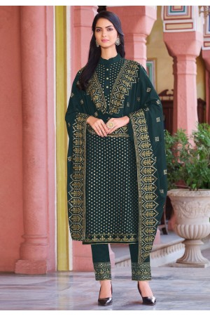 Green faux georgette pant style suit 4982C