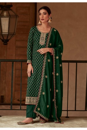 Green color silk pant style suit 9442