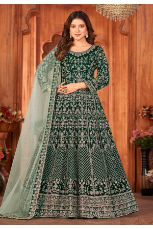 Navy blue velvet long anarkali suit 4903