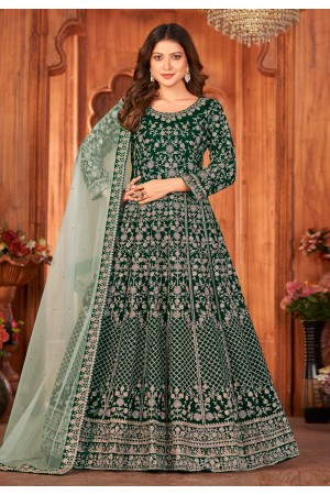 Green velvet long anarkali suit 4901