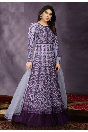 Grey net abaya style anarkali suit 1002D