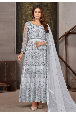 Grey net ankle length anarkali suit 1007