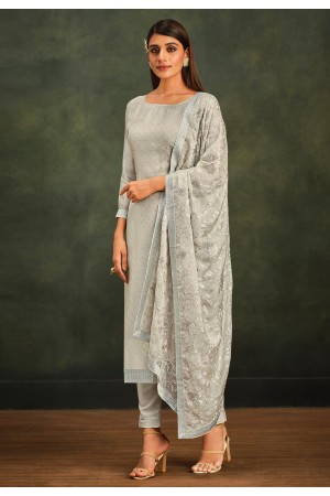 Grey organza pakistani suit 5084