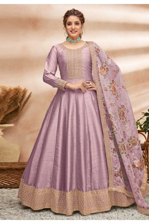 Light purple art silk long anarkali suit 4804