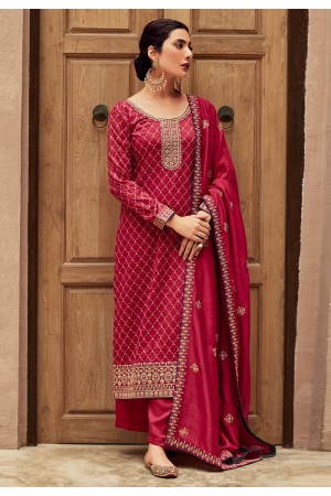 Magenta silk pant style suit 9446