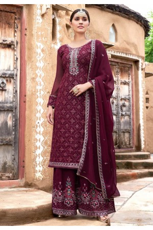 Maroon georgette palazzo suit 156817