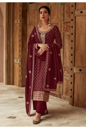 Maroon silk pakistani suit 9443