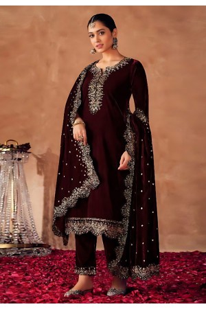 Maroon color velvet pant style suit 4100C