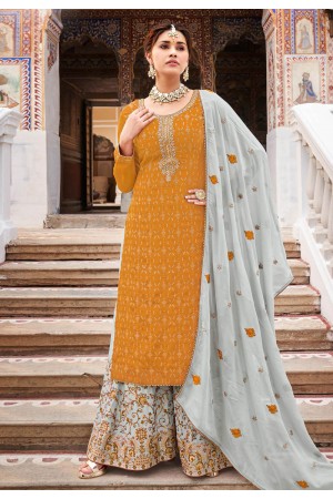 Mustard chinon pakistani suit 156977