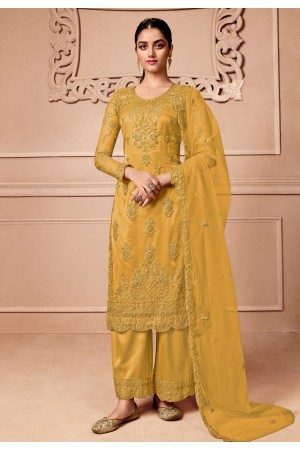 Mustard net palazzo suit 3504