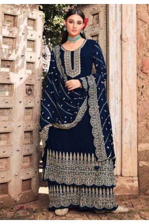 Navy blue faux georgette embroidered pakistani suit 201B