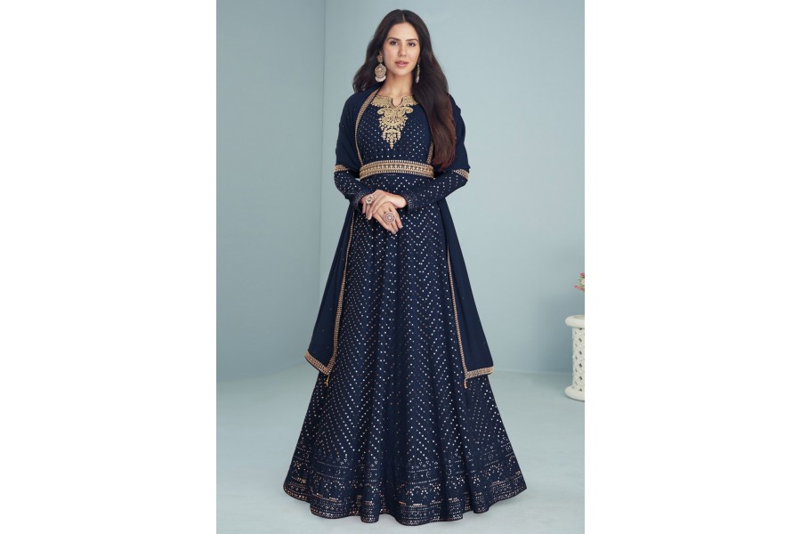 Women Designer Aqua Blue Faux Georgette Embroidery Anarkali Suit main image 0