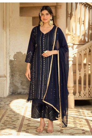 Navy blue faux georgette palazzo suit 2002