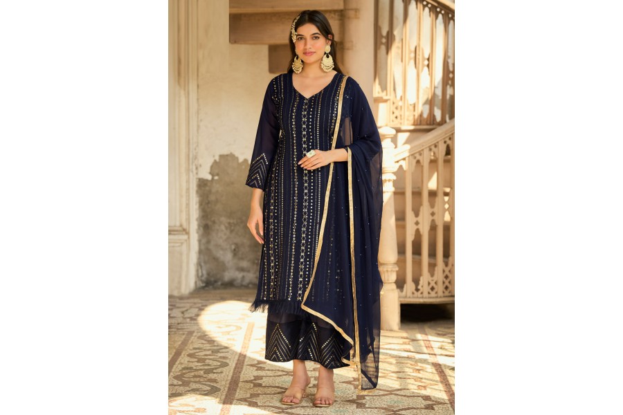 Purple Faux Georgette Palazzo Straight