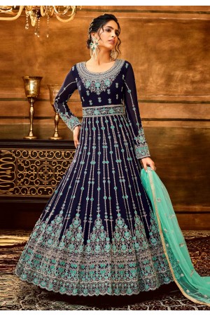 Navy blue georgette long anarkali suit 7923