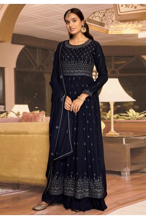 Navy blue georgette sharara suit 41