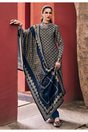 Navy blue pashmina pakistani suit ACU7837