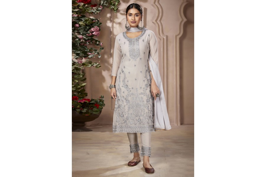 Off White premium Georgette Full Embroidered Party Wear Straight suit main image 1