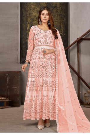 Peach net ankle length anarkali suit 1009