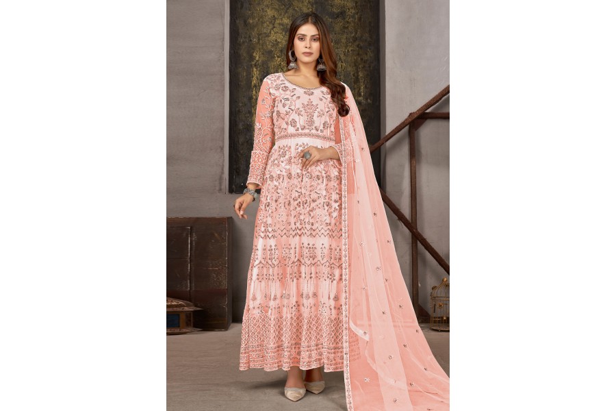 Peach Net Anarkali Gown main image 1