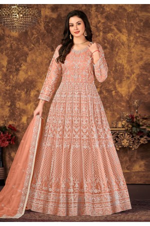 Peach net long anarkali suit 4704